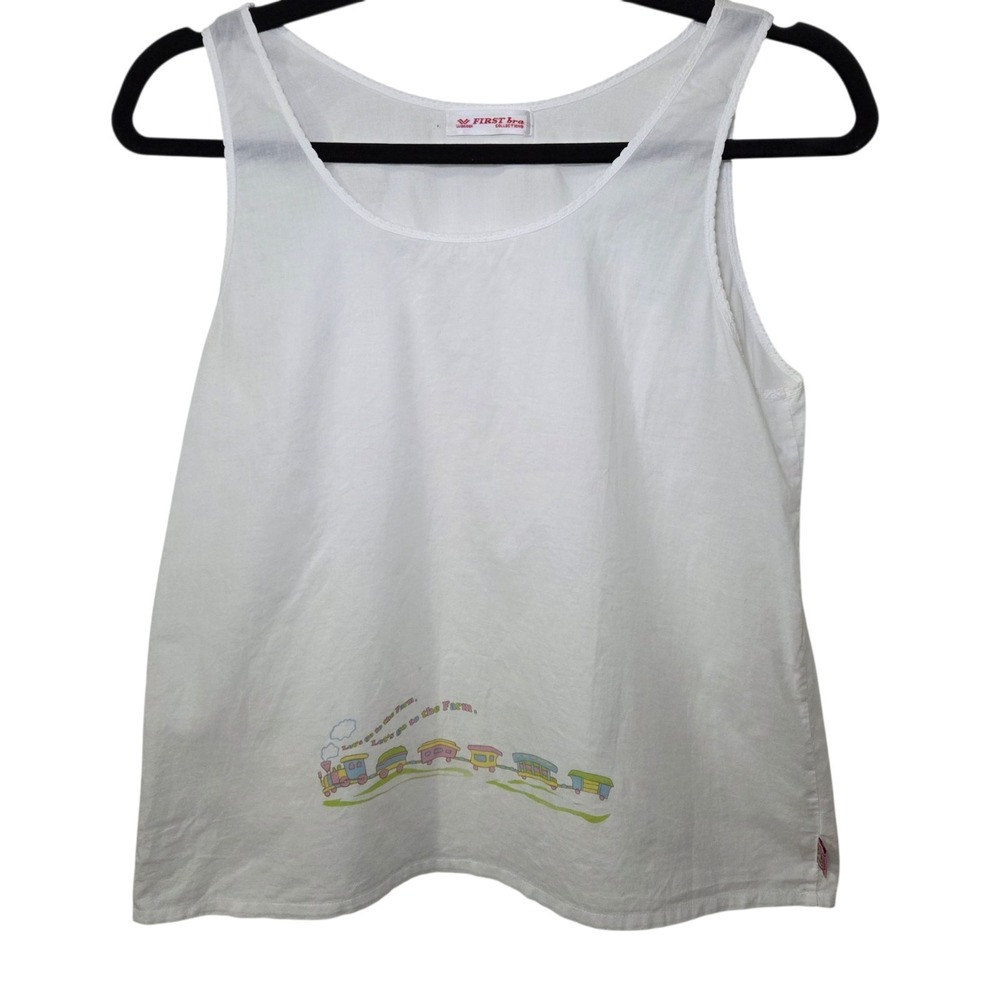 Vtg Wacoal First‎ Bra Collection White Tank Top Train Graphic Cotton Girls Youth
